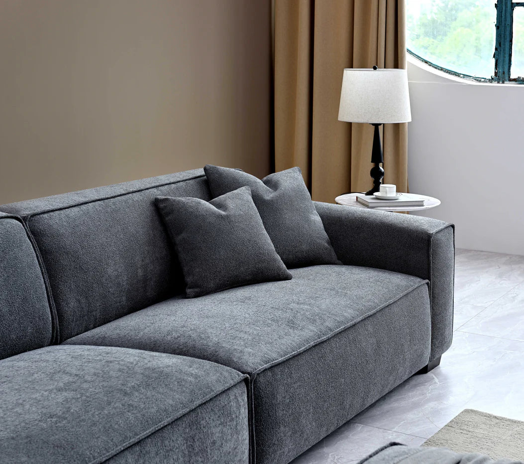 Aluxo Crawford Charcoal Grey Boucle Sofa with Chaise Footstool | 4 Seater